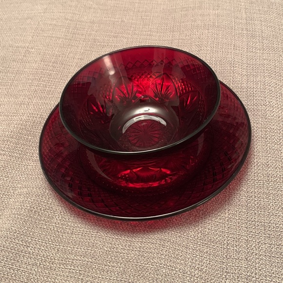 Ruby Red Etched Plate & Bowl for Christmas & Holidays - Picture 7 of 8